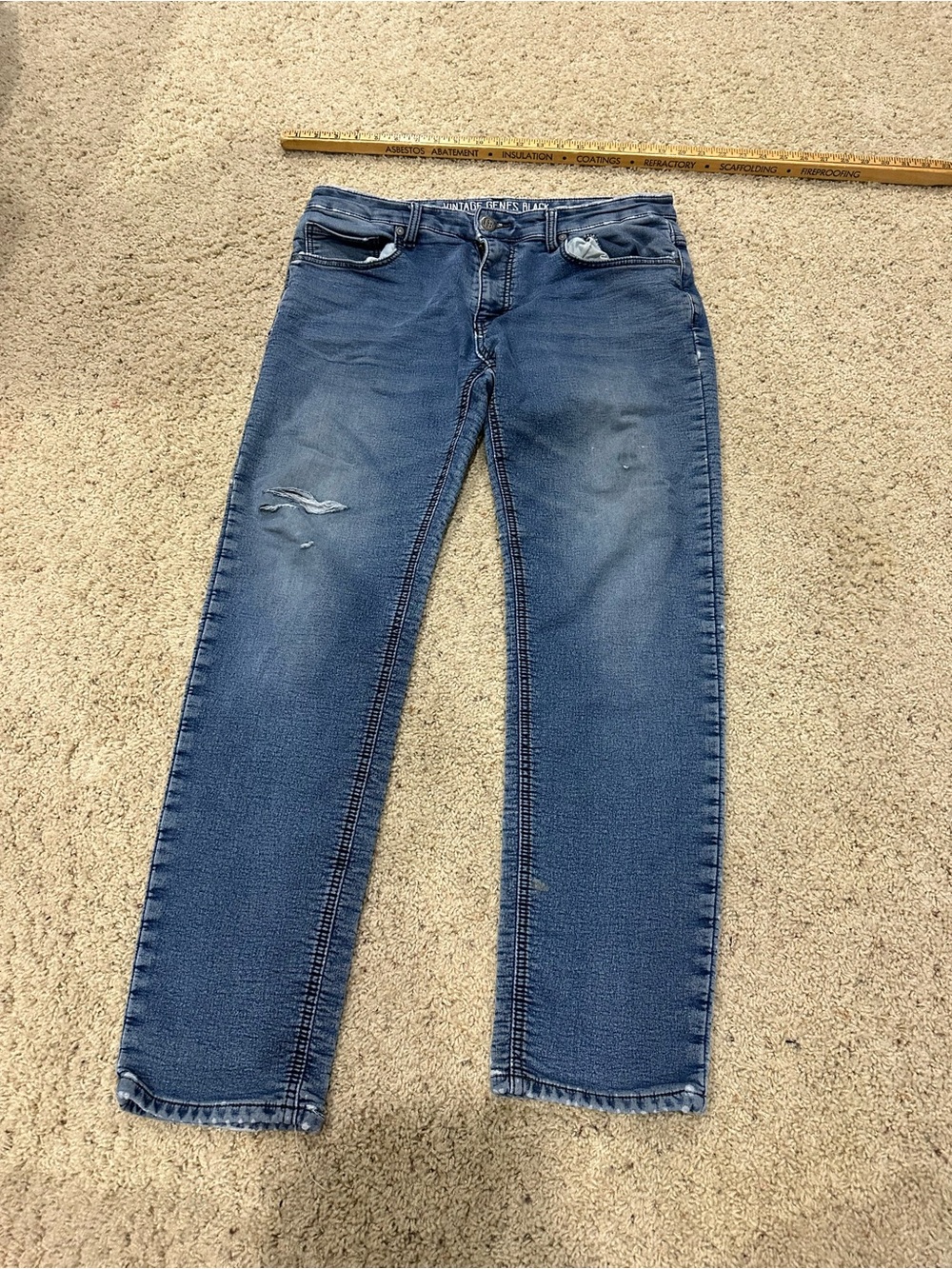 Vintage Genes Black Slim Fit Jeans Mens 34x30 Distressed Stretch Denim